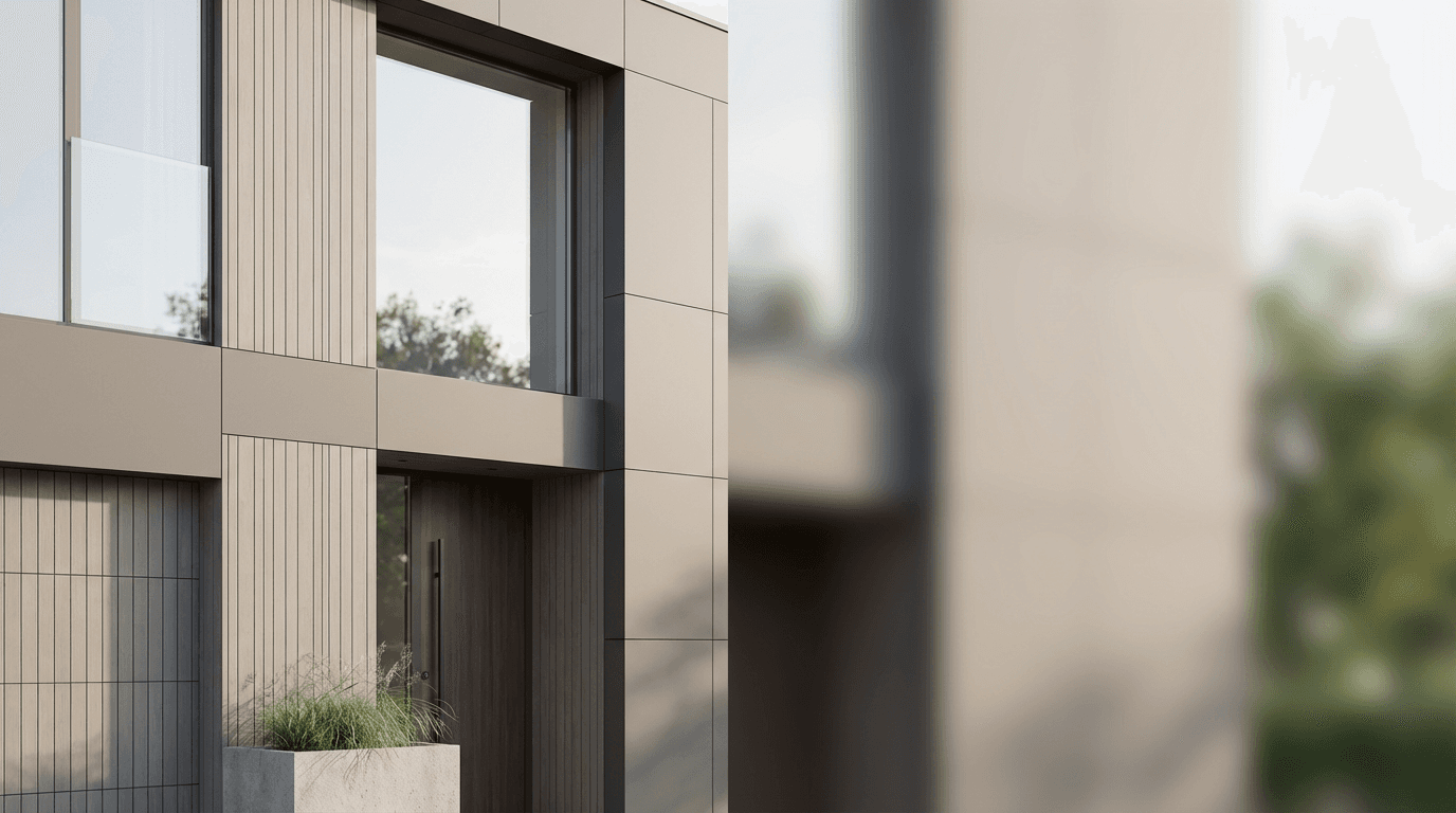 A freshly cleaned driveway and house siding showing a distinct clean line, with soft afternoon sunlight and a quiet residential setting